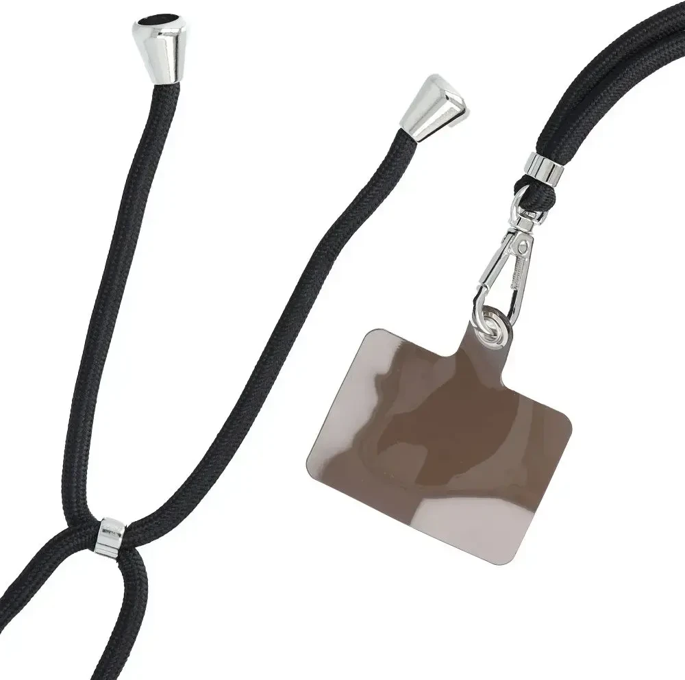 Dėklas OEM SWING (6 mm) telefono virvelė, reguliuojamo ilgio telefono pakabukas / laido ilgis 165 cm (maks. 82,5 cm kilpoje) / ant peties arba kaklo - juodas