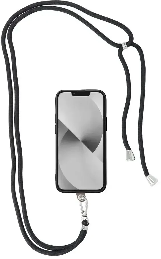 Dėklas OEM SWING (6 mm) telefono virvelė, reguliuojamo ilgio telefono pakabukas / laido ilgis 165 cm (maks. 82,5 cm kilpoje) / ant peties arba kaklo - juodas