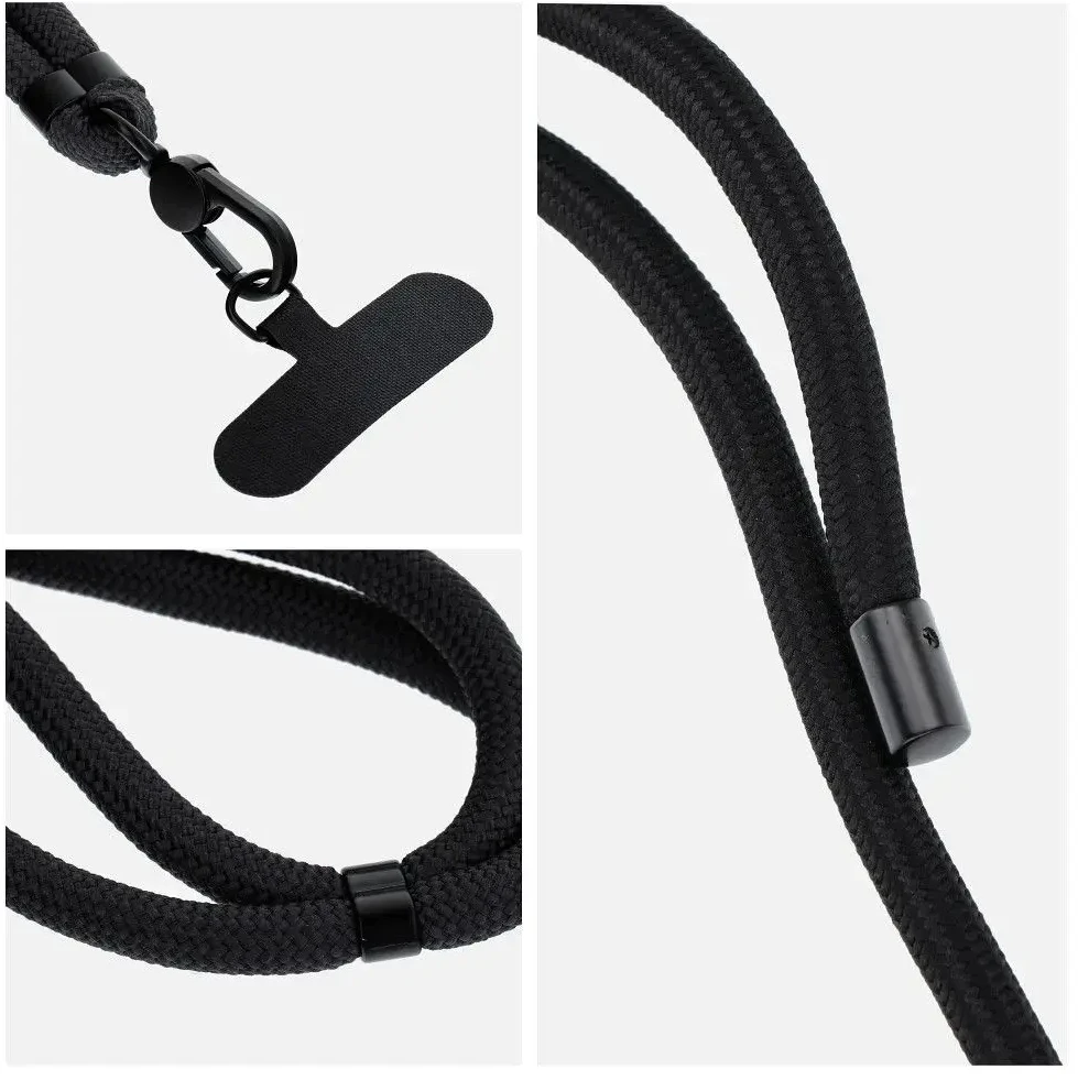 Dėklas OEM SWING (8 mm) telefono virvelė, reguliuojamo ilgio telefono pakabukas / laido ilgis 165 cm (maks. 82,5 cm kilpoje) / ant peties arba kaklo - juodas