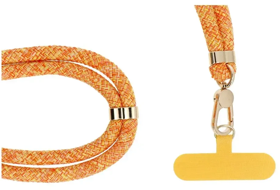 OEM SWING (8mm) telefono virvelė, reguliuojamo ilgio telefono pakabukas / laido ilgis 165cm (maks. 82,5cm kilpoje) / ant peties arba kaklo - oranžinis-baltas