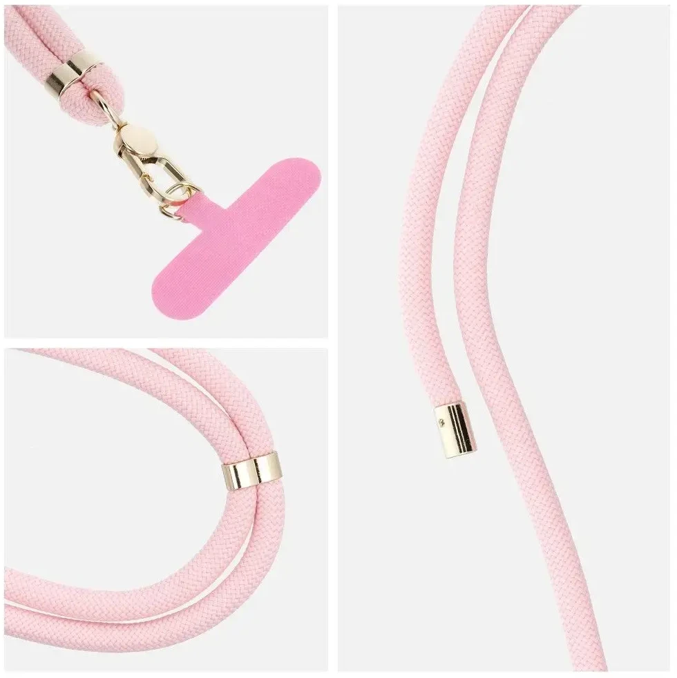 OEM SWING (8 mm) telefono virvelė, reguliuojamo ilgio telefono pakabukas / laido ilgis 165 cm (maks. 82,5 cm kilpoje) / ant peties arba kaklo - šviesiai rožinė