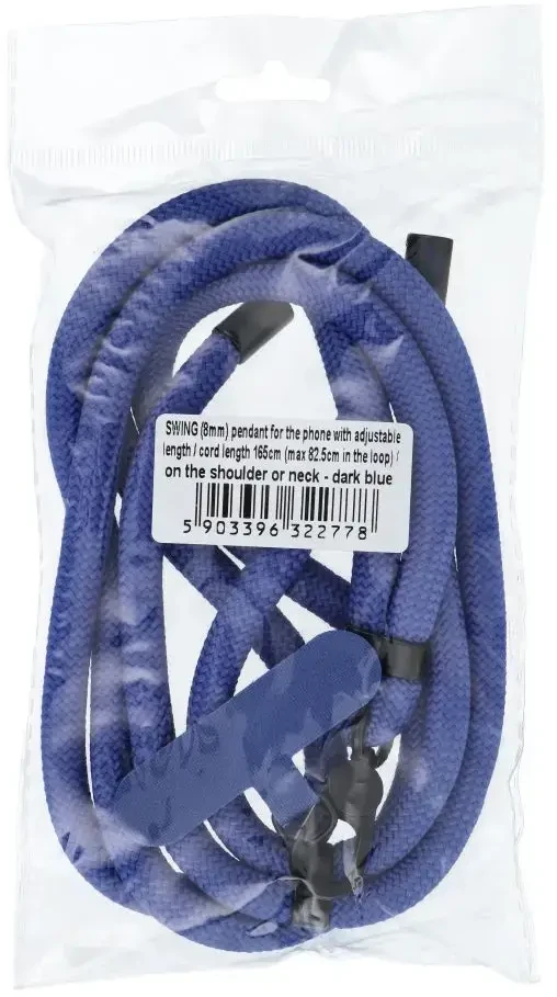 OEM SWING (8 mm) telefono virvelė, reguliuojamo ilgio telefono pakabukas / laido ilgis 165 cm (maks. 82,5 cm kilpoje) / ant peties arba kaklo - tamsi mėlyna