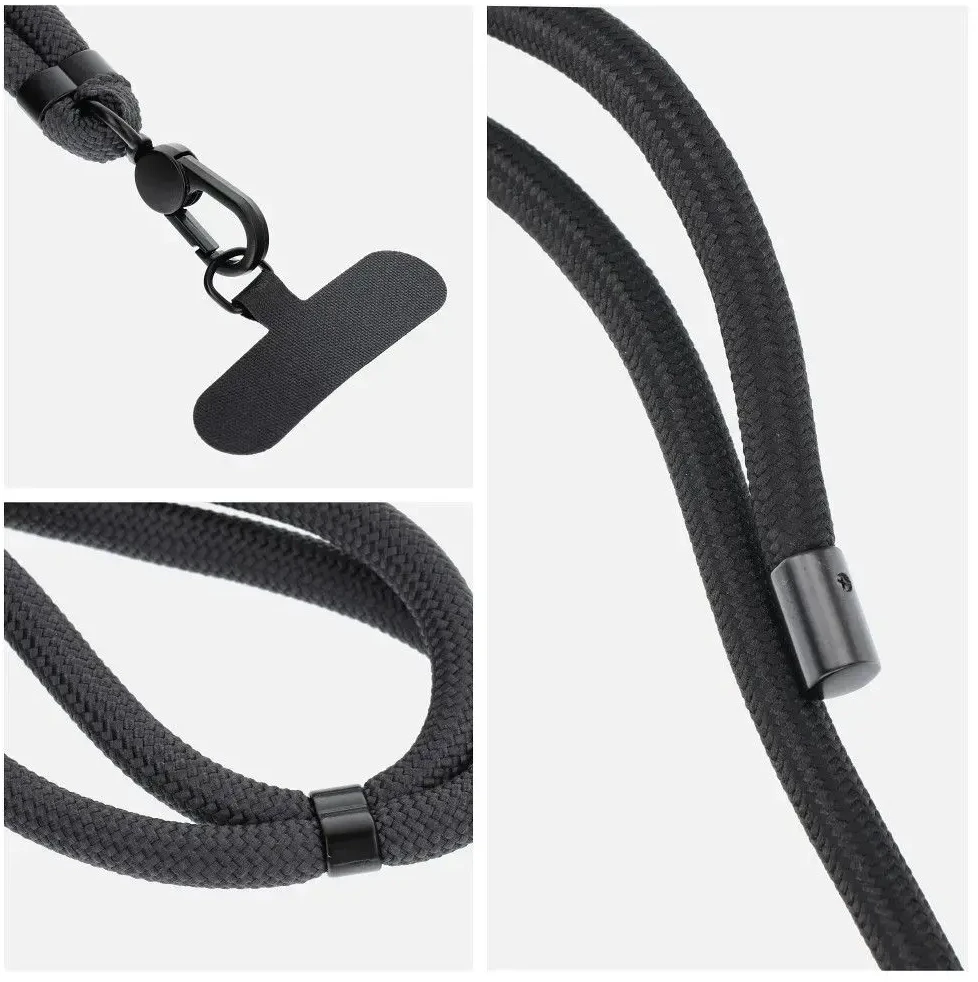 OEM SWING (8 mm) telefono virvelė, reguliuojamo ilgio telefono pakabukas / laido ilgis 165 cm (maks. 82,5 cm kilpoje) / ant peties arba kaklo - pilkas
