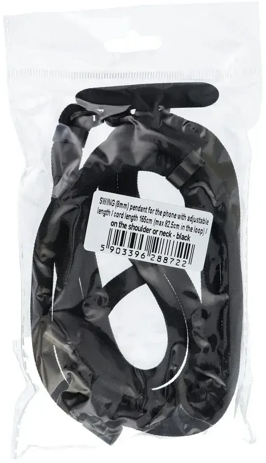 Dėklas OEM SWING (8 mm) telefono virvelė, reguliuojamo ilgio telefono pakabukas / laido ilgis 165 cm (maks. 82,5 cm kilpoje) / ant peties arba kaklo - juodas