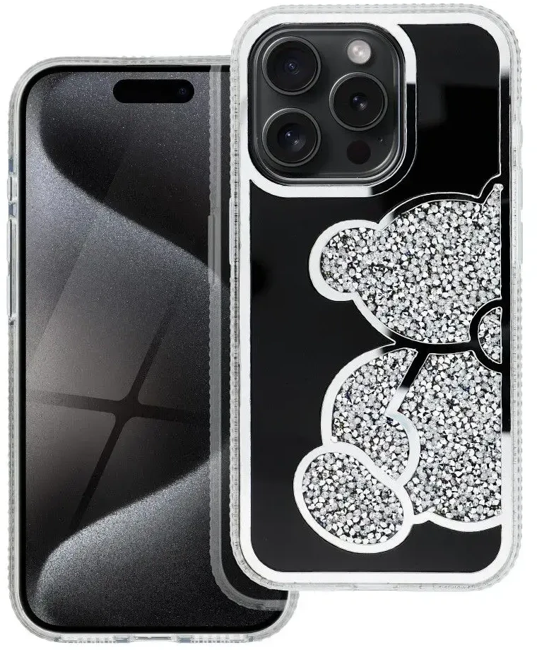 OEM dėklas, skirtas iPhone 14, meškiuko formos sidabrinis