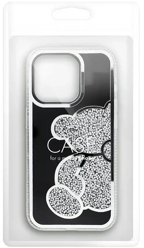 OEM dėklas, skirtas iPhone 17 Pro Max / 18 Pro Max (žemas kameros kraštas) meškiuko sidabrinis