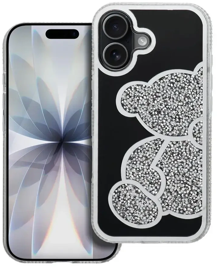 OEM dėklas, skirtas iPhone 17, meškiuko formos sidabrinis