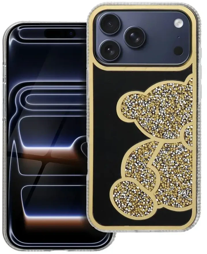 OEM dėklas, skirtas iPhone 17 Pro Max / 18 Pro Max (žemas kameros kraštas) meškiukas auksinis