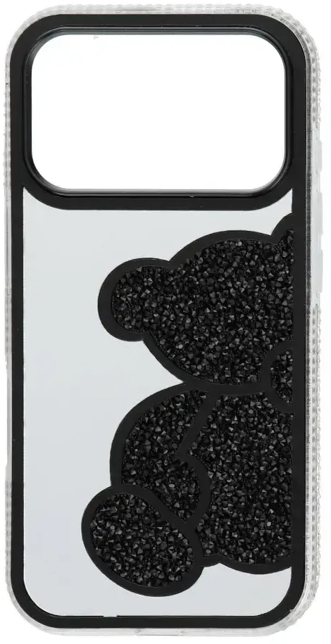 OEM dėklas, skirtas iPhone 17 Pro / 18 Pro (žemas kameros kraštas), meškiukas, juodas
