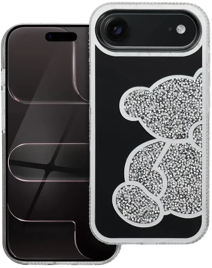OEM dėklas, skirtas iPhone 17 AIR, meškiuko formos sidabrinis
