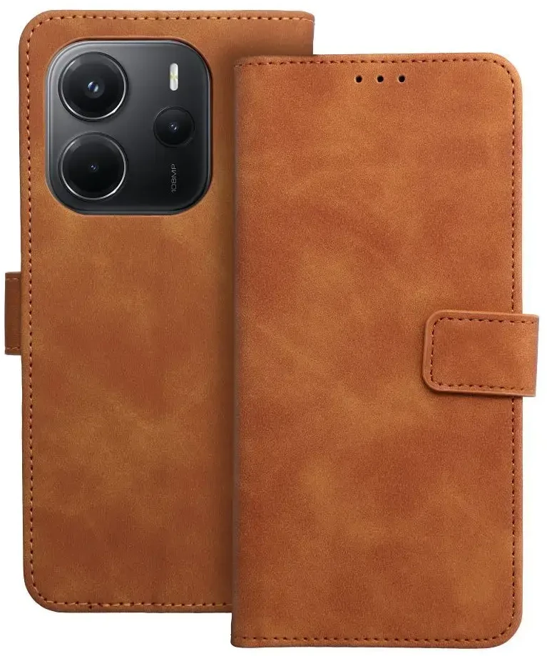 Oem TENDER Book dėklas skirtas Xiaomi Redmi Note 14 4G (GLOBAL - 164,84mm x 78,15mm x 8,16mm) rudos spalvos