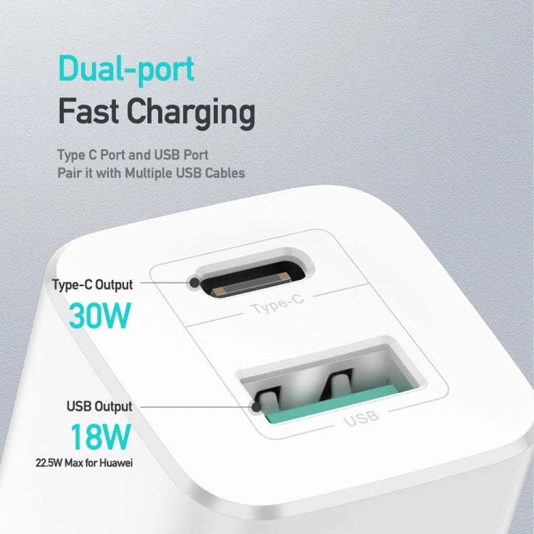 Laidinis įkroviklis Dux Ducis C80 Super Si – USB + Type C – PD 30W QC 3.0 18W 3A baltos spalvos