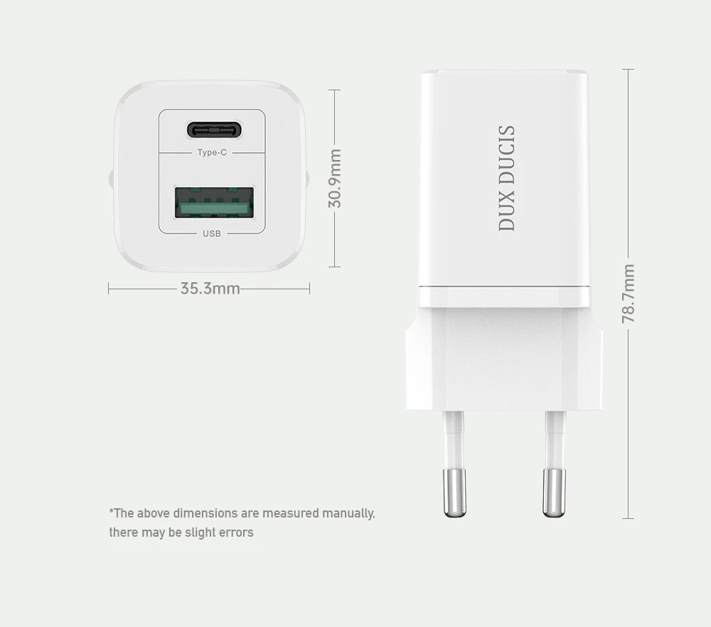 Laidinis įkroviklis Dux Ducis C80 Super Si – USB + Type C – PD 30W QC 3.0 18W 3A baltos spalvos
