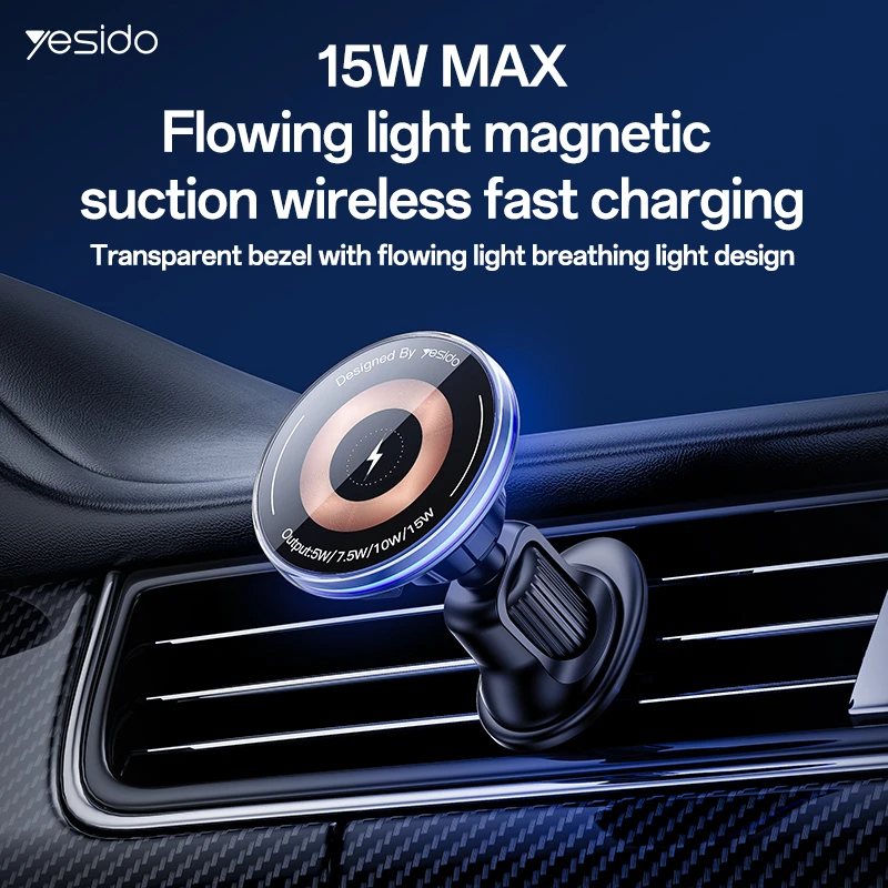 Yesido automobilio laikiklis magnetinis C308 indukcinis 15W ventiliacijos angai juodas