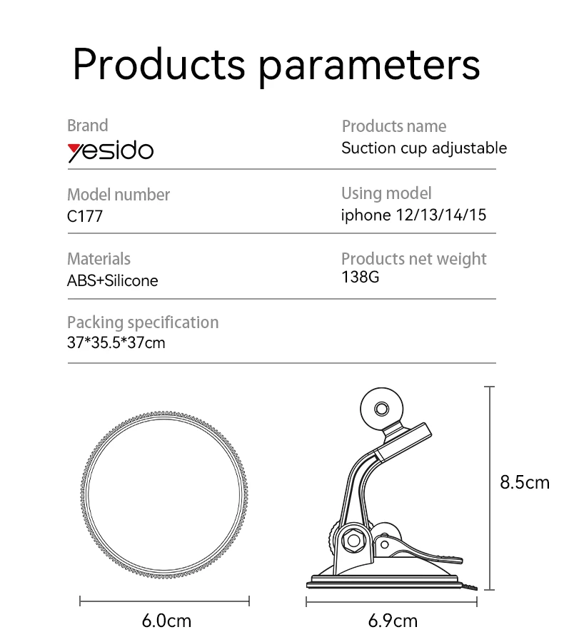 Yesido Magnetic car holder C177 to dashboard juodas