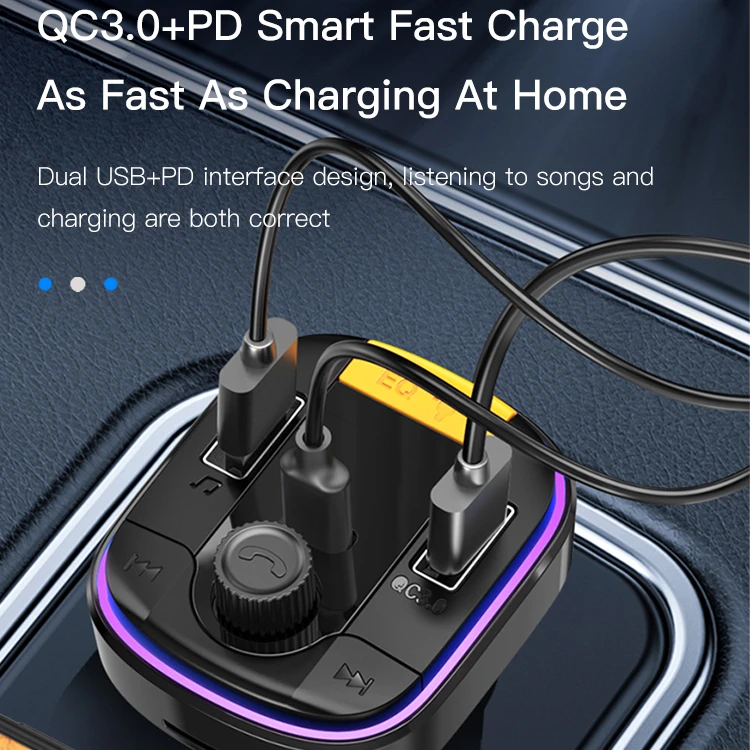 „Yesido“ FM siųstuvas Y45 MP3, „Bluetooth“ - 2xUSB + C tipo + „Micro SD“ - QC 18W PD 20W juodas