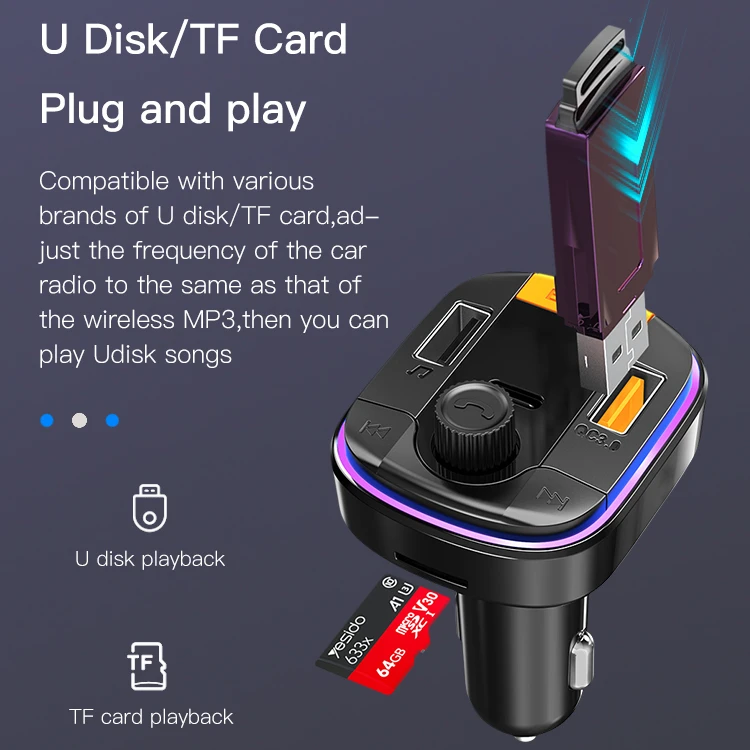 „Yesido“ FM siųstuvas Y45 MP3, „Bluetooth“ - 2xUSB + C tipo + „Micro SD“ - QC 18W PD 20W juodas
