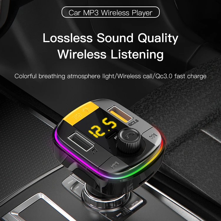 „Yesido“ FM siųstuvas Y45 MP3, „Bluetooth“ - 2xUSB + C tipo + „Micro SD“ - QC 18W PD 20W juodas
