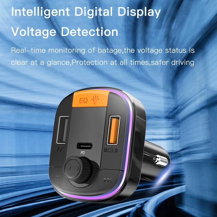 „Yesido“ FM siųstuvas Y45 MP3, „Bluetooth“ - 2xUSB + C tipo + „Micro SD“ - QC 18W PD 20W juodas