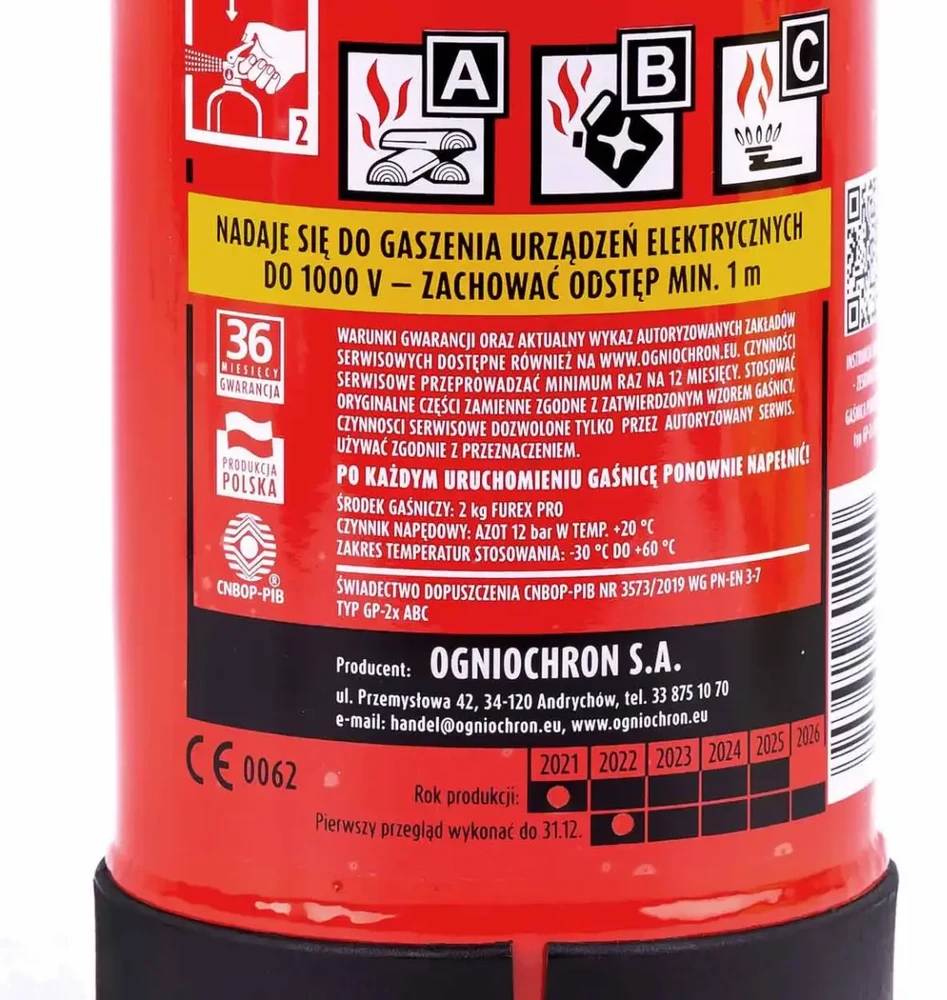 Ogniochron Miltelinis gesintuvas ABC 2kg su manometru ir sieniniu laikikliu