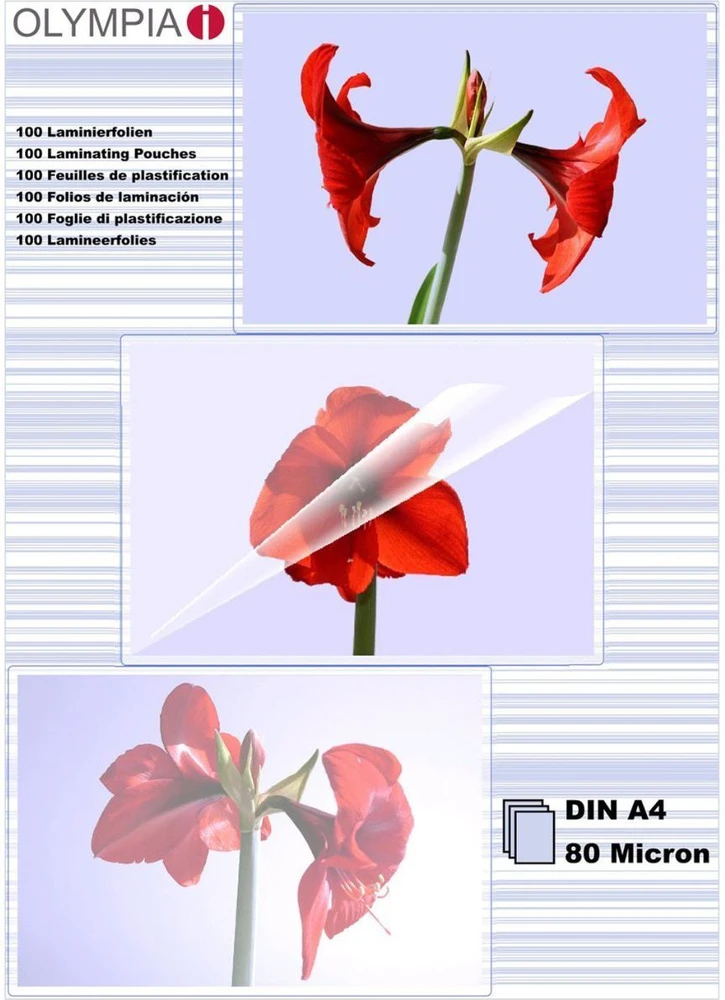 1x100 Olympia laminavimo maišeliai DIN A4 80 mikronų 9166