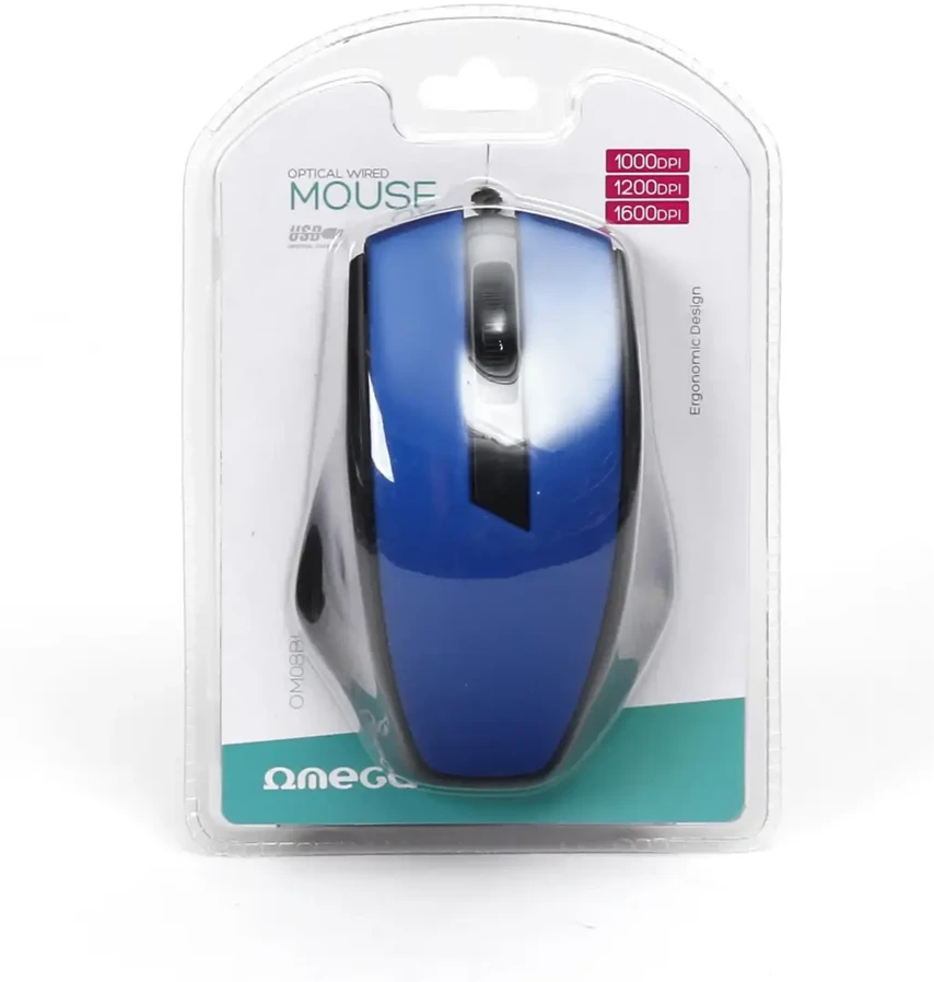 Omega OM08BL computer pelė | 1000 DPI | USB | mėlynas
