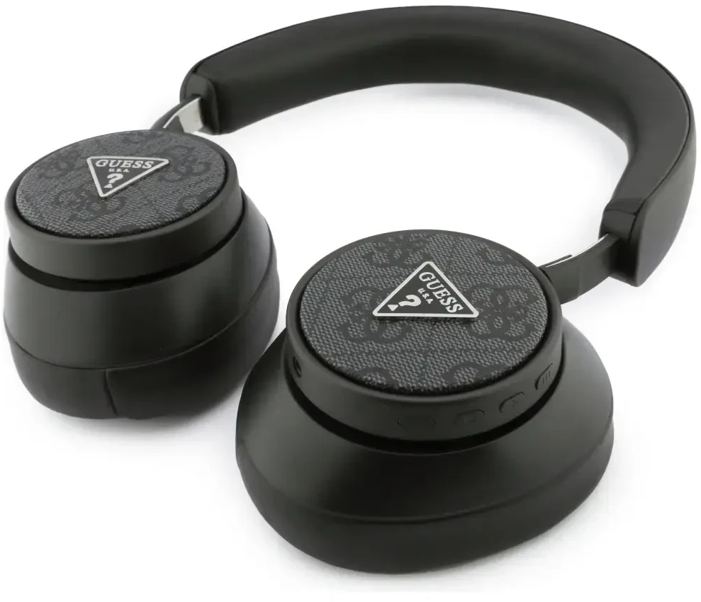 Guess PU Leather 4G Triangle Logo ENC belaidės ausinės juodos spalvos