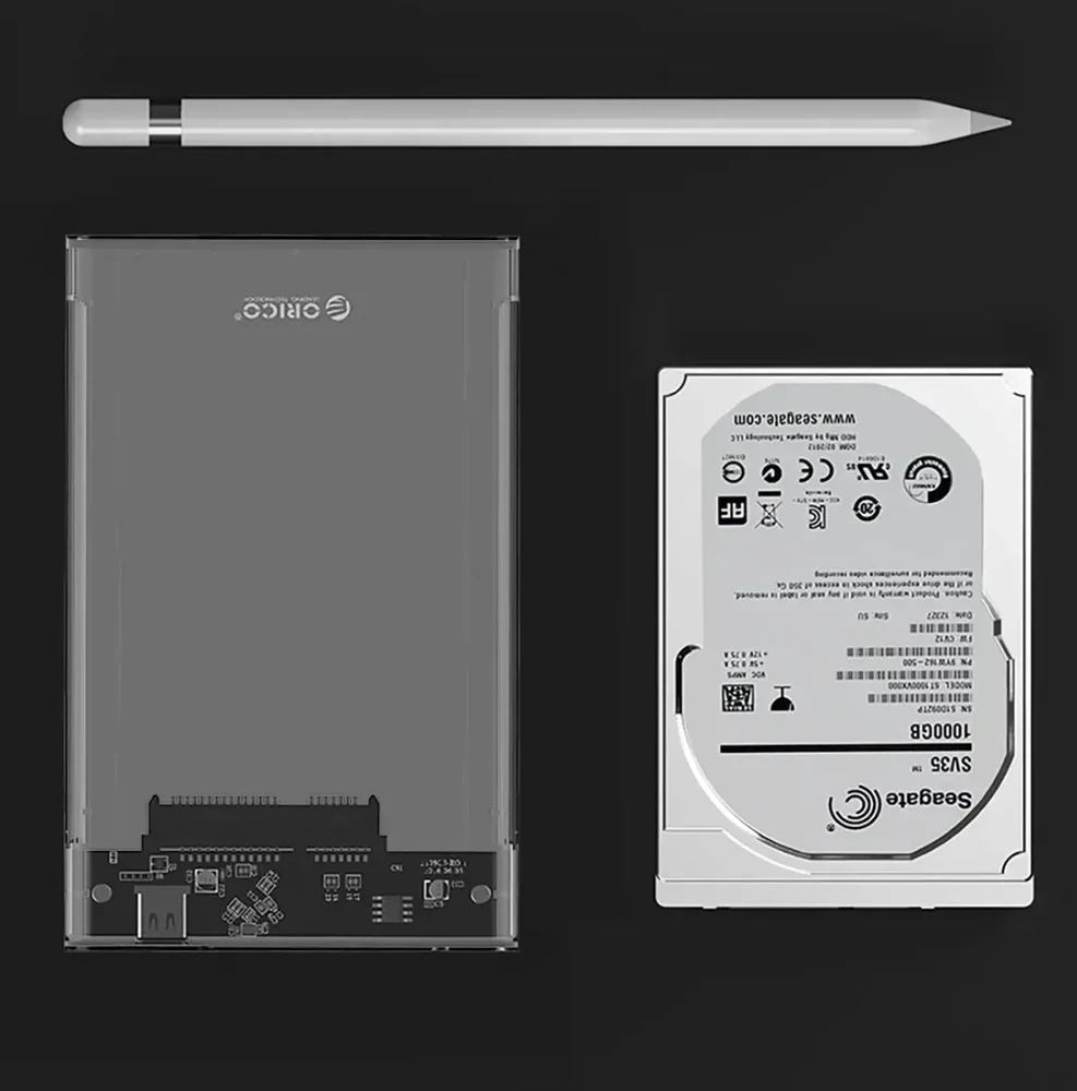 Kietasis diskas „Orico 2139C3“ 2,5 colio HDD/SSD USB-C 5 Gb/s diskas – skaidrus