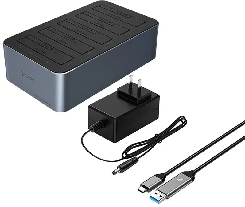 „Orico 6656C3-C“ 5 lizdų prijungimo stotelė su neprisijungusio klonavimo funkcija, 2,5 colio / 3,5 colio SATA HDD / SSD, pilka