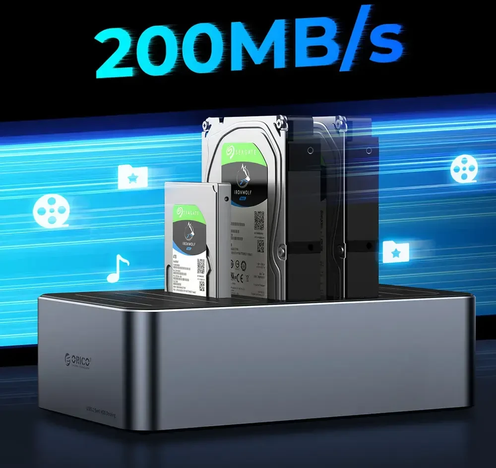 „Orico 6656C3-C“ 5 lizdų prijungimo stotelė su neprisijungusio klonavimo funkcija, 2,5 colio / 3,5 colio SATA HDD / SSD, pilka