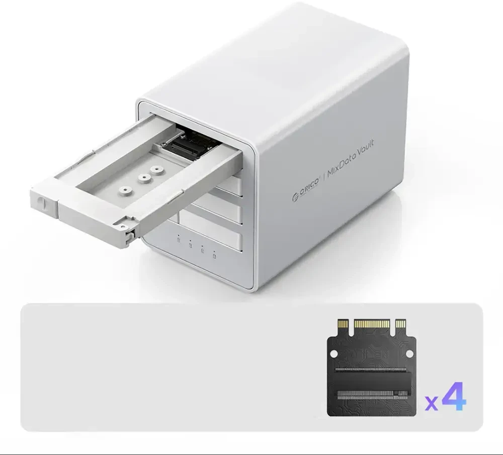 „Orico 8848U4 DAS“ serijos 4 lizdų M.2 NVMe SSD diskų masyvas - Baltas