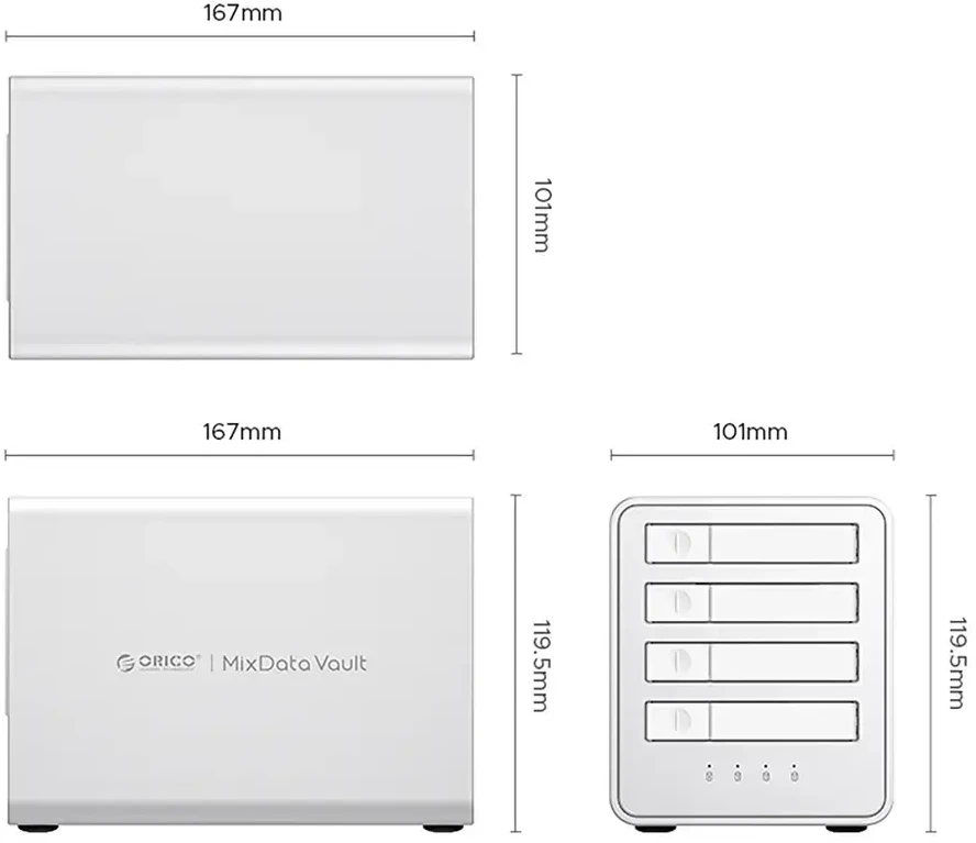 „Orico 8848U4 DAS“ serijos 4 lizdų M.2 NVMe SSD diskų masyvas - Baltas