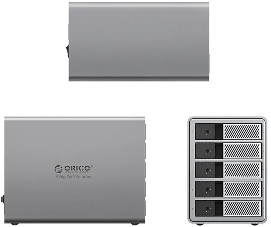 „Orico 9858T3 5 Big DAS Solution ProThunder“ diskų masyvas su „Thunderbolt 3“, skirtas 5 x 2,5 colio / 3,5 colio SATA HDD / SSD – pilkas