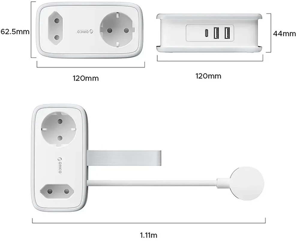 Orico APP 15.5W 5in1 maitinimo blokas 2x AC + 2x USB-A + 1x USB-C - Baltas