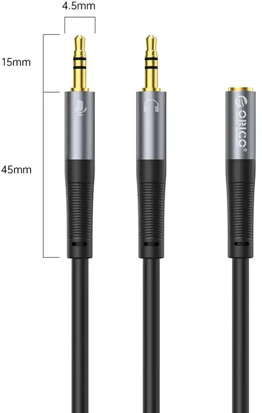 Orico AX1 garso adapteris mini jack 3.5 mm ausinių ir mikrofono skirstytuvas 0.5 m - juodas