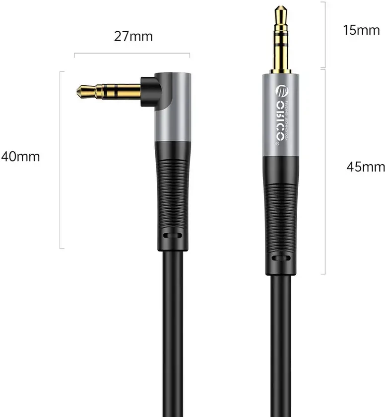 Orico AXW Mini Jack 3.5mm kištukas-kištukas kampinis garso kabelis 5m - Juodas