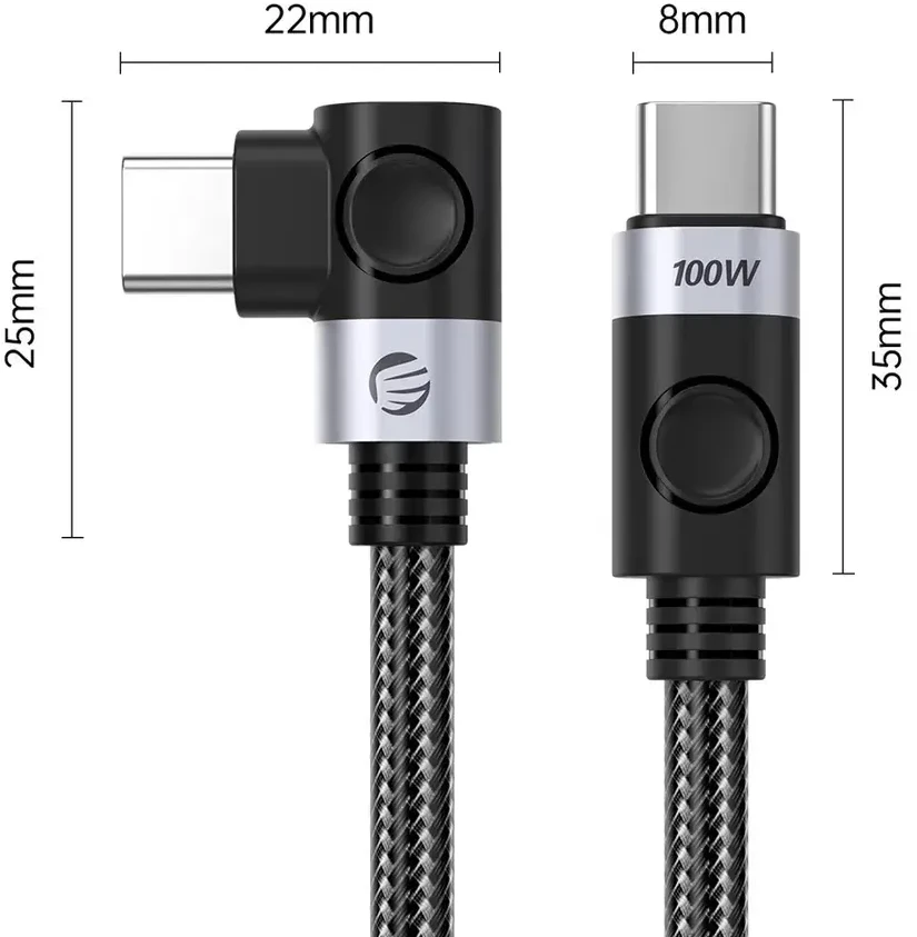 Orico C2C PD100W Nešiojamas kompiuteris Fast Charging Cable (Right Angle) juodas 0.5m