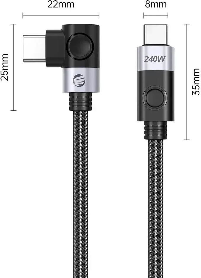 Orico CW240 USB-C į USB-C PD 240W 2m kampinis kabelis - Juodas