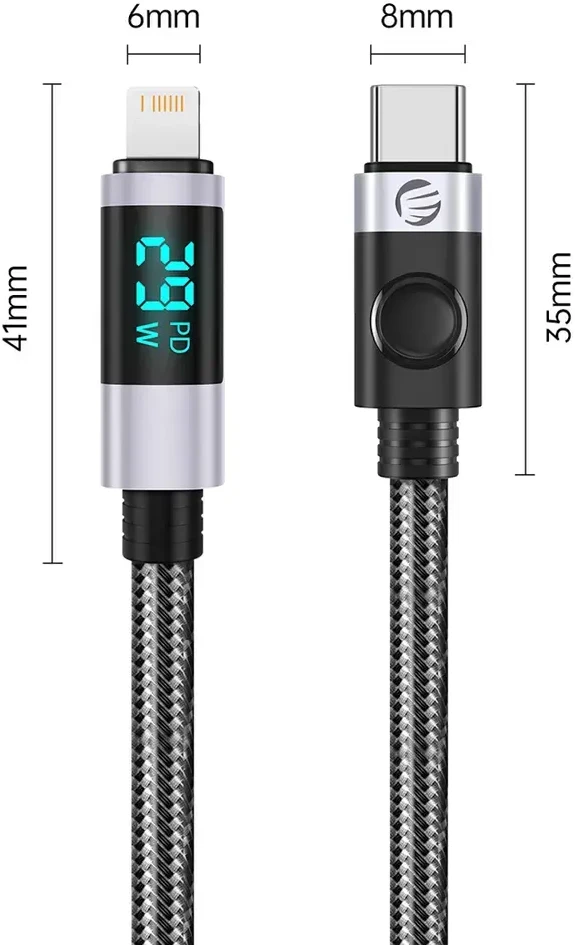 Orico LDC2L USB-C į Lightning PD kabelis 29W su LED Ekranas 480Mbps 1.5m - Juodas