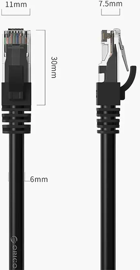 Orico PUG-C6 CAT6 1000Mbps RJ45 Ethernet tinklo kabelis interneto LAN apvalus 5m - Juodas