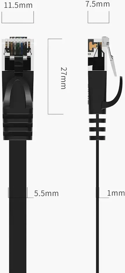 Orico PUG-C6B CAT6 1000Mbps RJ45 Ethernet tinklo kabelis, plokščias interneto LAN, 1m - Juodas