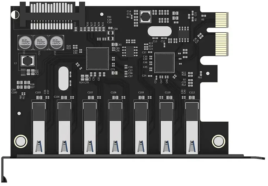 „Orico PVU3 PCI-E 7x USB 3.0“ išplėtimo plokštė stacionariam kompiuteriui - juoda