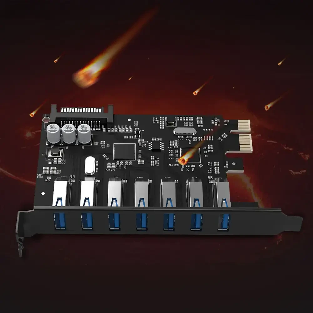 „Orico PVU3 PCI-E 7x USB 3.0“ išplėtimo plokštė stacionariam kompiuteriui - juoda