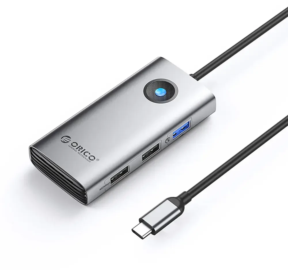 Orico PW11-5P USB-C šakotuvo prijungimo stotis 1x USB-A 3.0 + 2x USB-A 2.0 + 1x USB-C PD + 1x HDMI - pilka