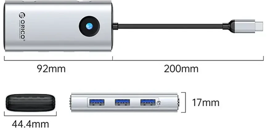 Orico USB-C 6w1 | 3x USB-A 3.0 | 1x USB-C 3.0 | 1x USB-C PD 100W | 1x HDMI 4K 30Hz - sidabrinė