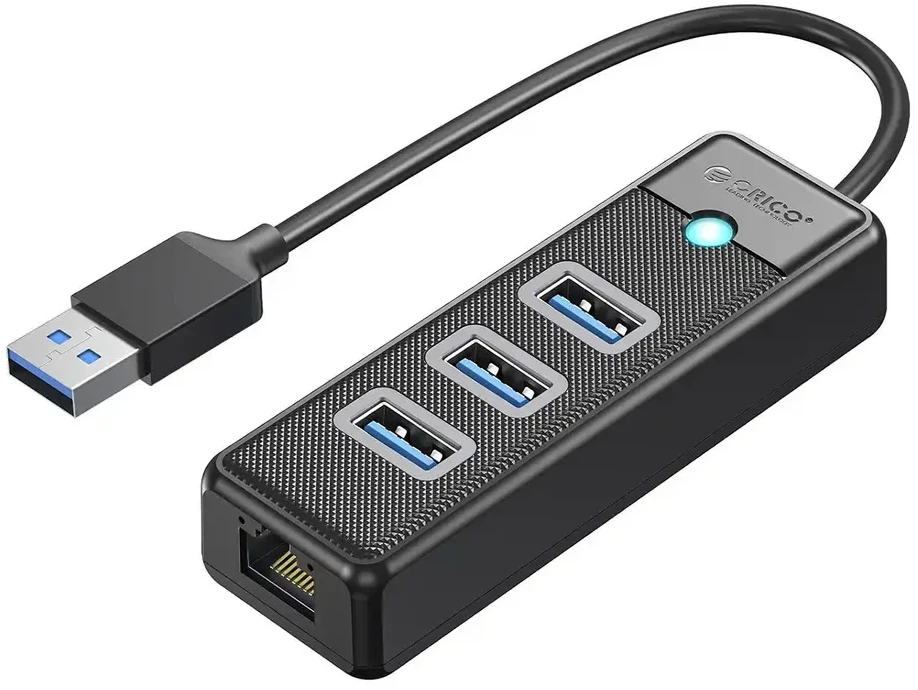 Orico PW3UR25-U3 USB šakotuvas 4 prievadų 3x USB-A 3.0 1x RJ45 2.5G Ethernet 1 m - Juodas