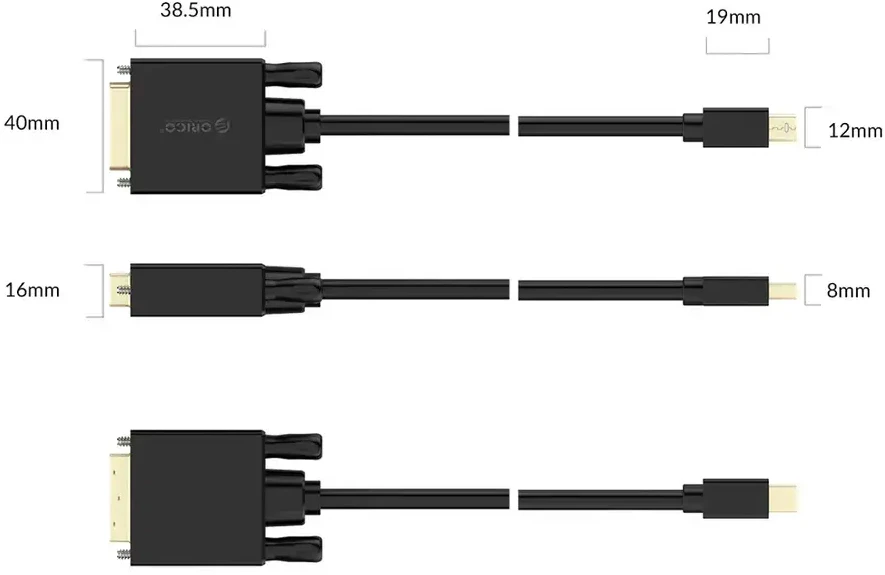 Orico XD-MDTD Mini DisplayPort į DVI Full HD 60 Hz kabelis 3 m - Juodas