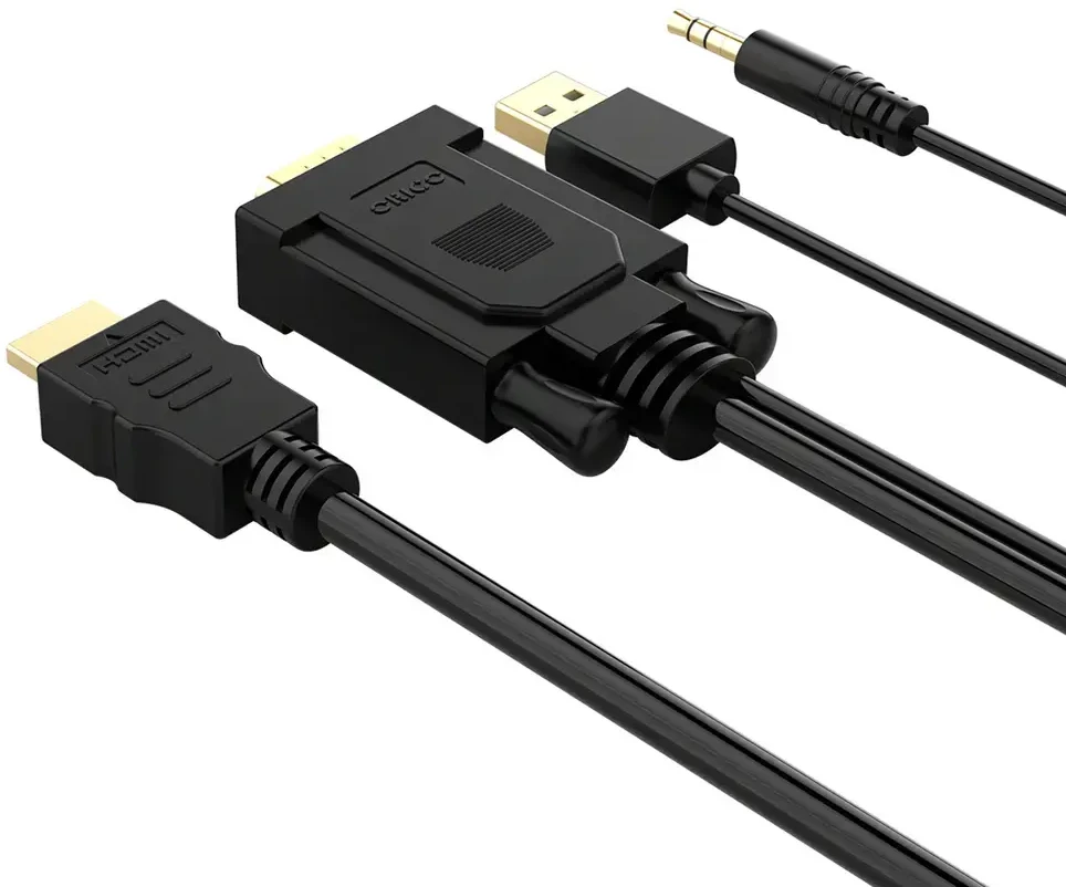 Orico XD-VATH VGA ir mini lizdo 3,5 mm į HDMI „Full HD 60 Hz“ kabelis su USB maitinimu 5 m - juodas