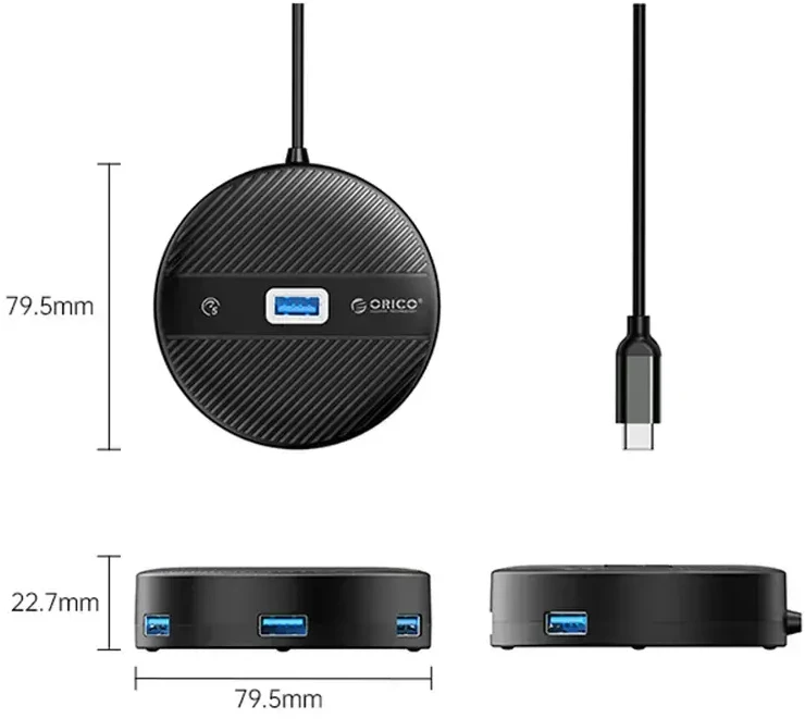 ORICO YS1-C2 4-port USB hub 1x USB-A 3.0 3x USB-A 2.0 0.3 m - juodas