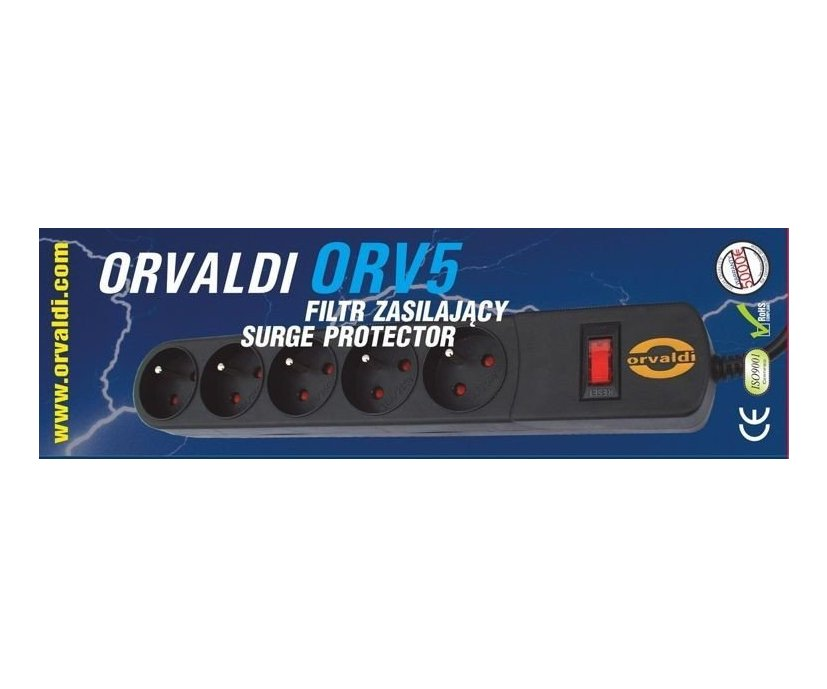 Maitinimo juosta Orvaldi ORV-5 anti-surge 5 lizdai 5 m juodi (AP5-5M)